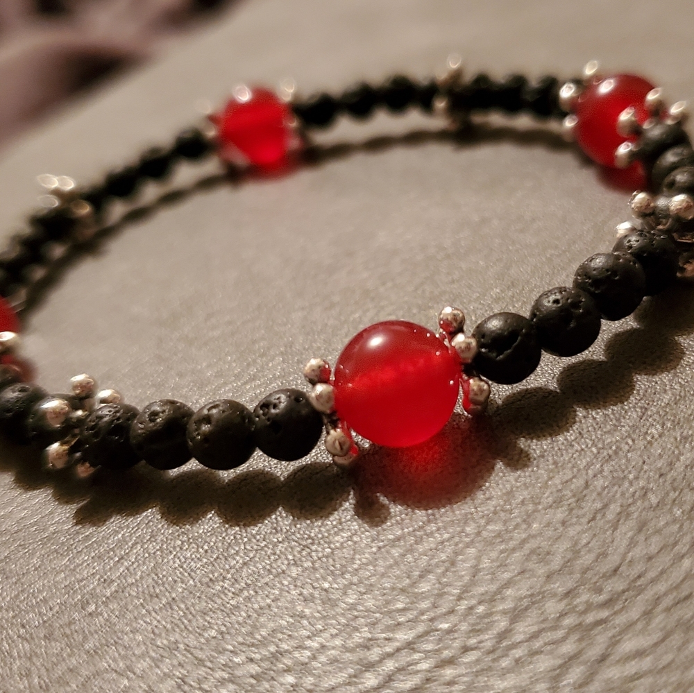 Red black and silver lava bracelet